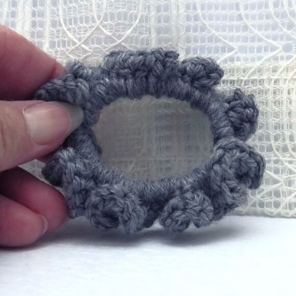 Set of 2 Handmade Crocheted Blue & Gray Scrunchies, Mom Bun Holder, T-Shirt Tie - Picture 5 of 7